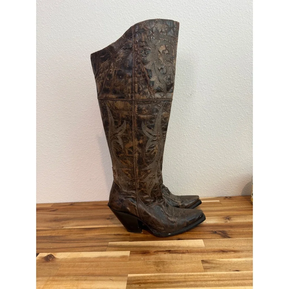 Dan Post Jilted Over The Knee Tall Western Boots Distressed Brown Size  9.5